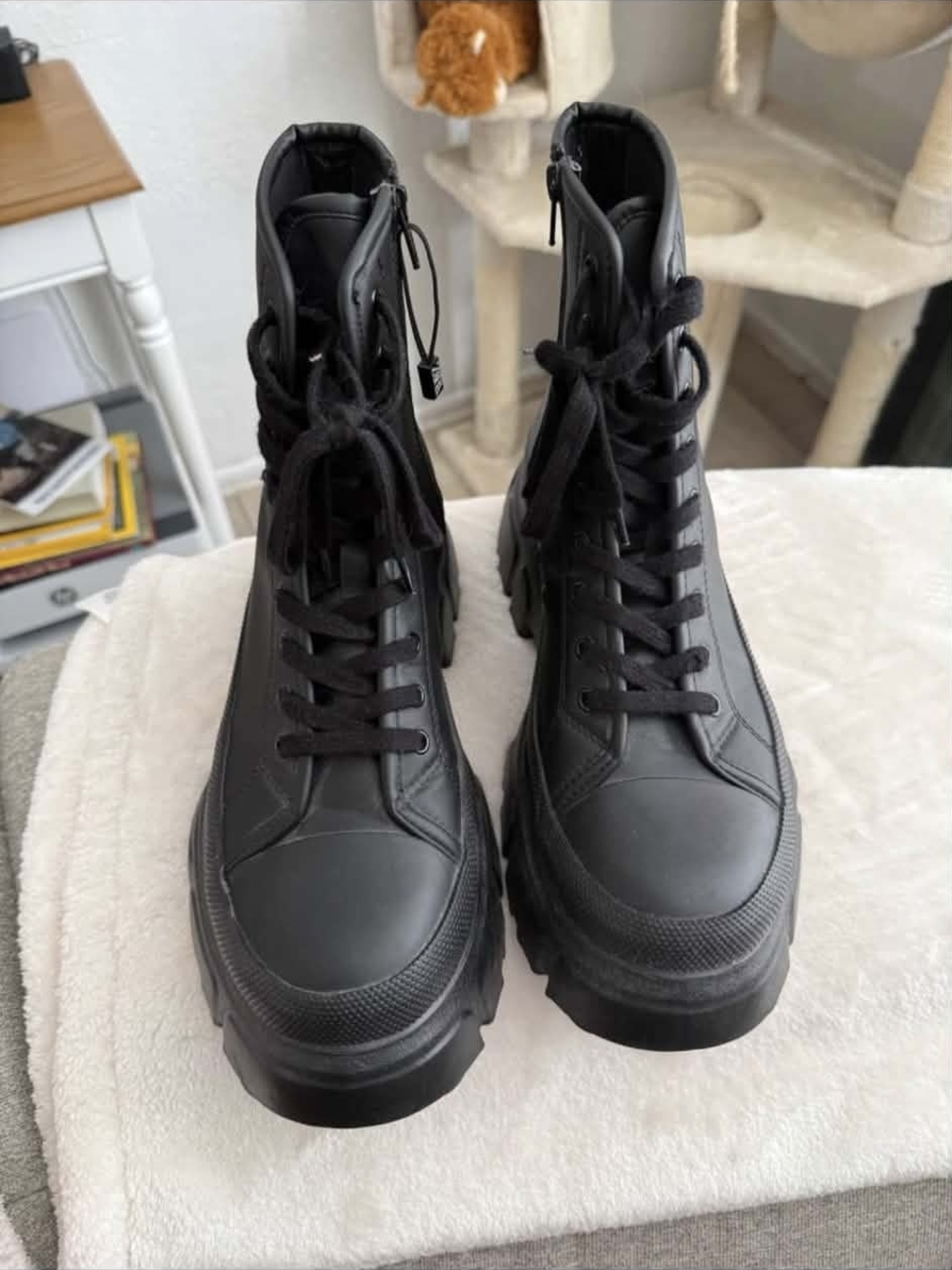 Zara Men's Black Lace-Up Platform Combat Boots